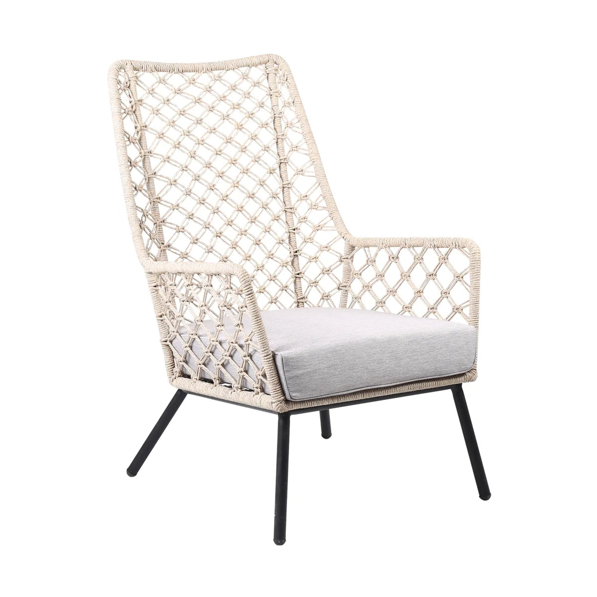 Indoor Outdoor Lounge Chair with Woven Lattice Back, Beige T1579