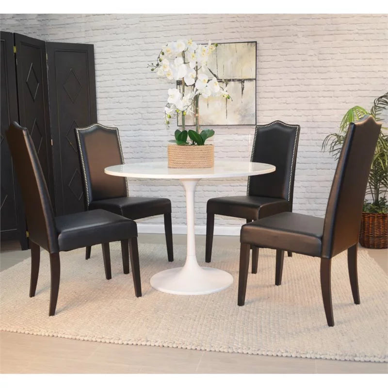 40 Inch Round Marble Top Dining Table with White Base X439044