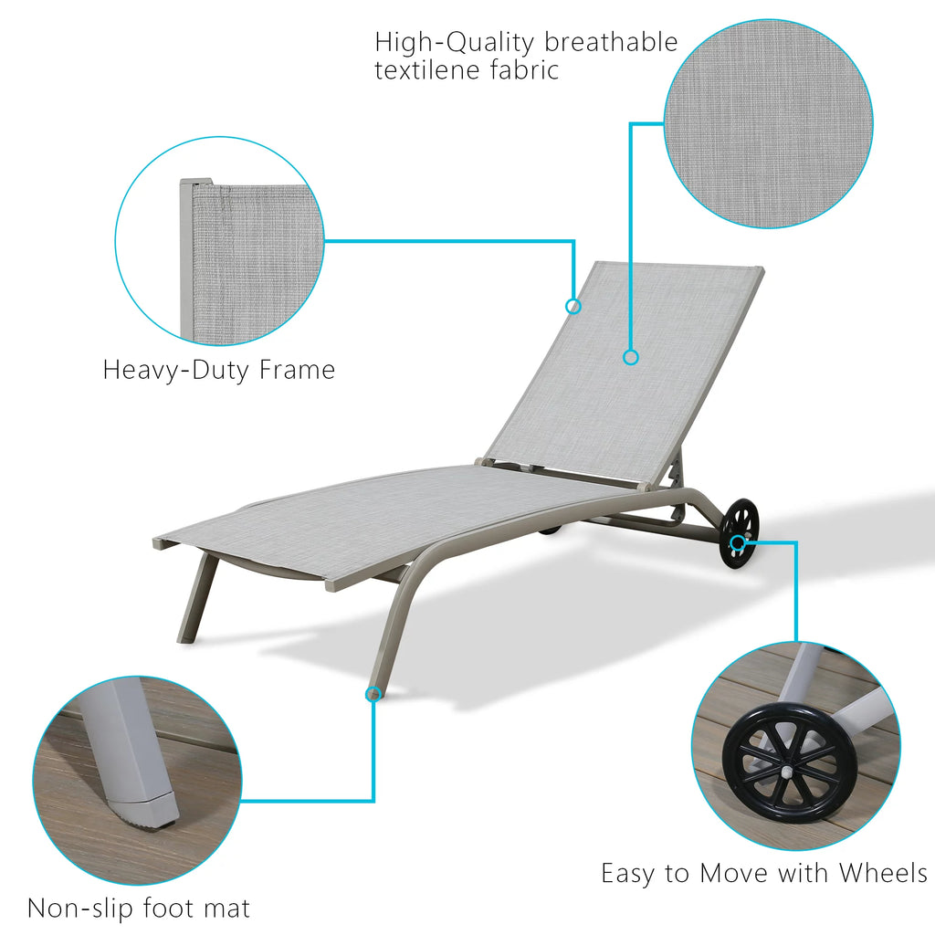 2-Pieces Aluminum Textilene Sling Chaise Lounge Chairs K309