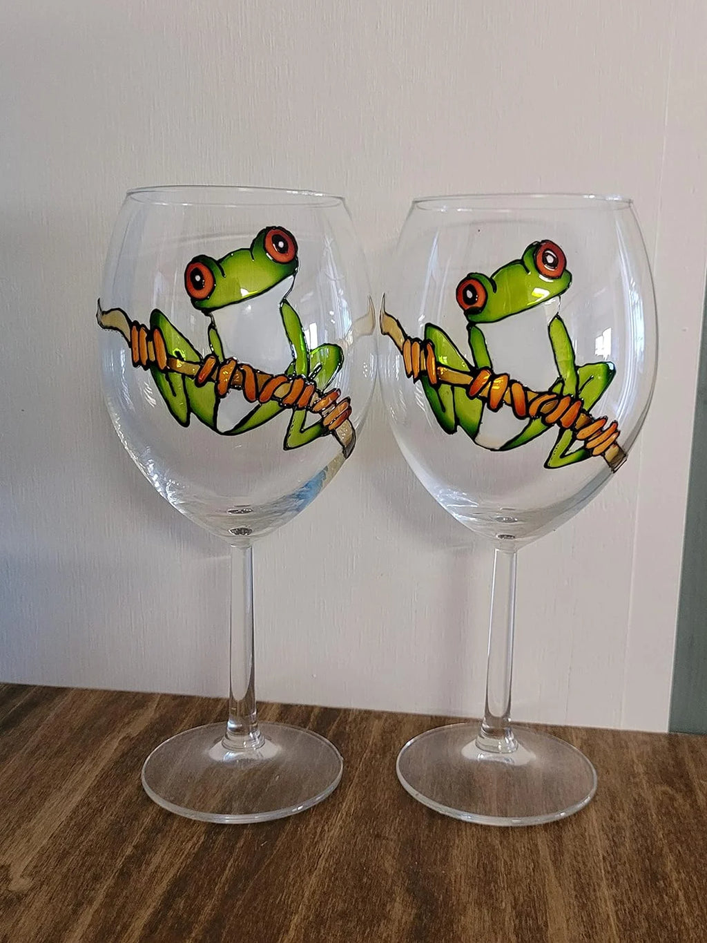 Hand Painted Stemmed Wine Glasses Set Of 2 F458