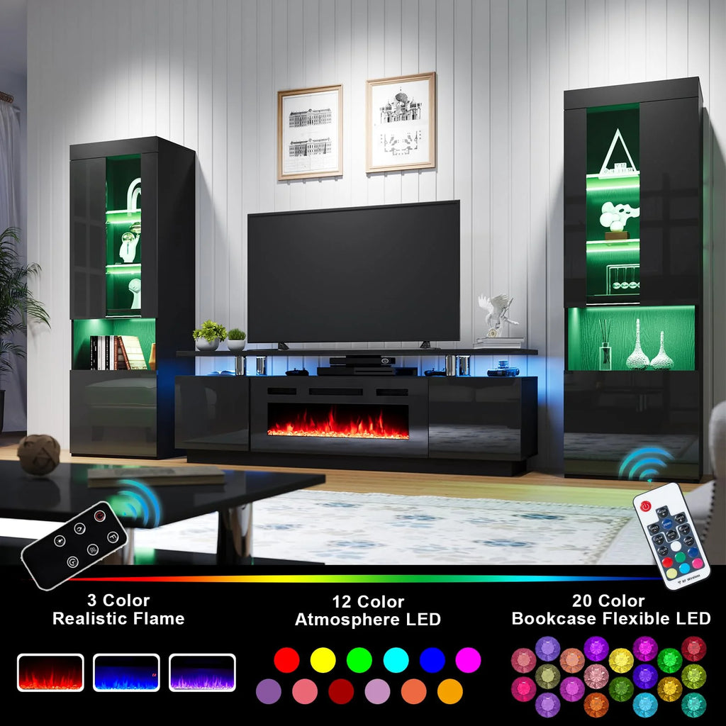 Black Entertainment Center with Fireplace and Bookcases W646235