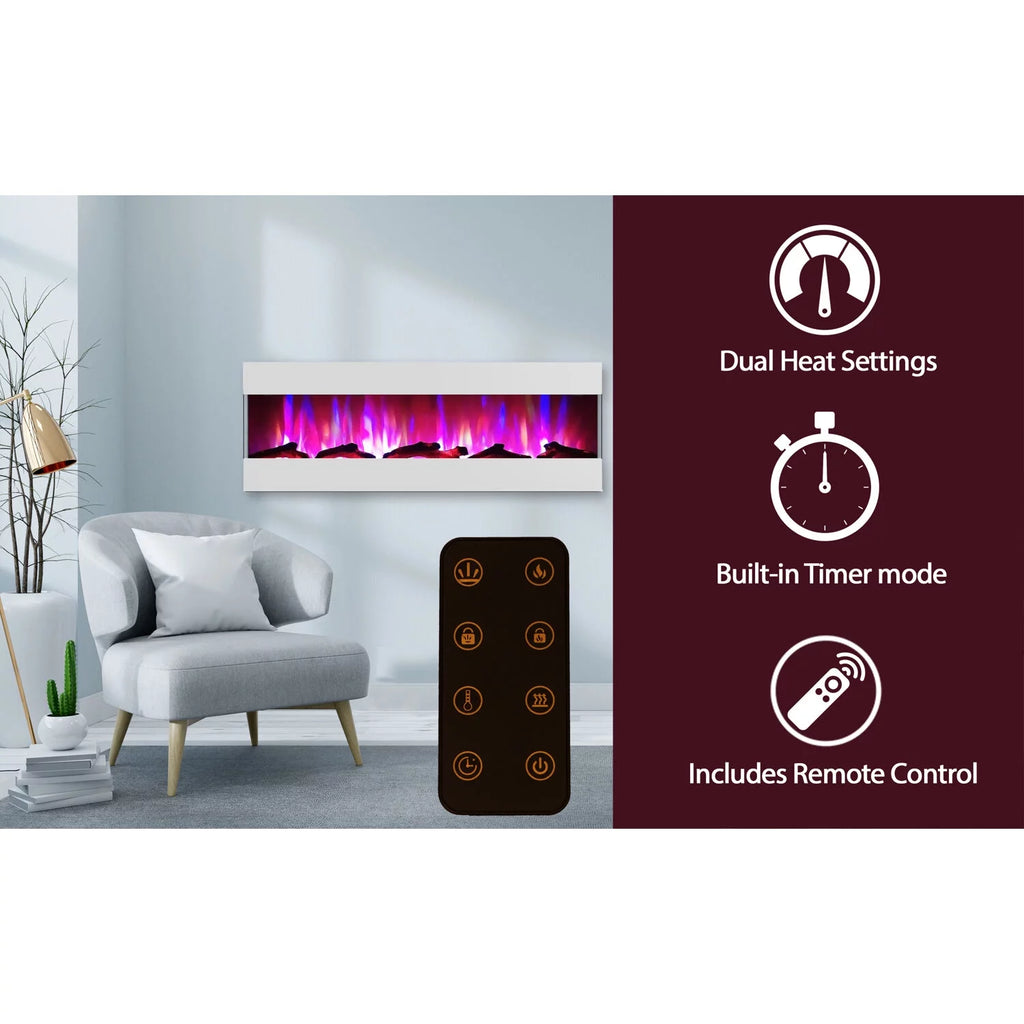 60 In. Recessed Electric Wall Mounted Fireplace Heater with Multi-color Flame I73962