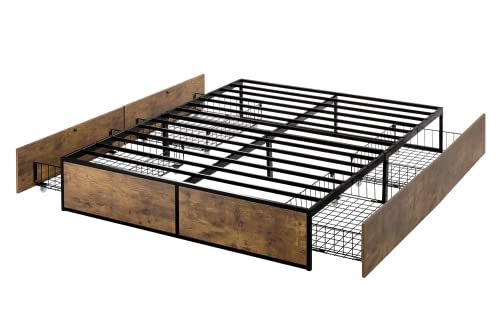 Queen Platform Bed Frame with Storage Drawers J919658