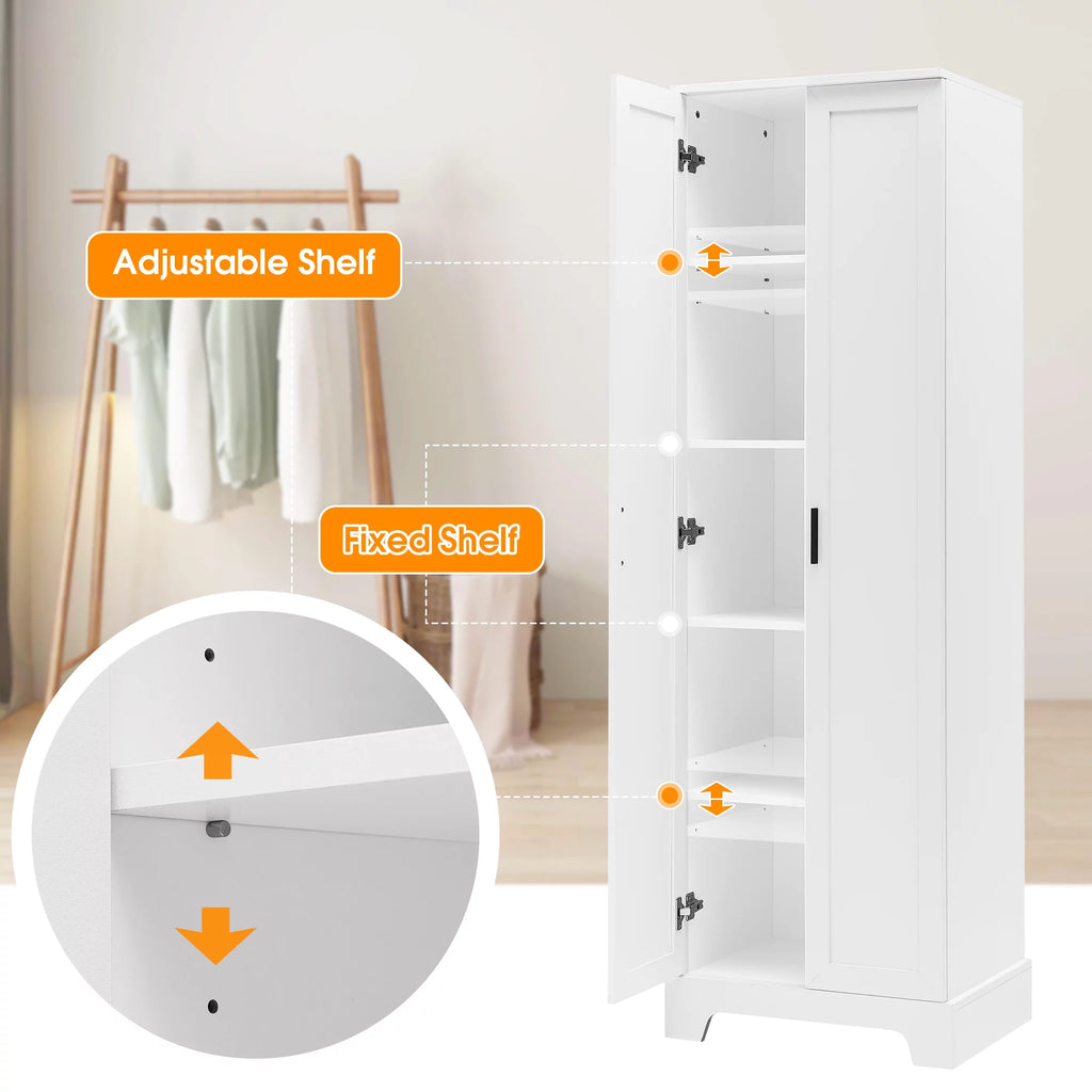 Tall Wood Bathroom Storage Cabinet with Adjustable Shelves J12328