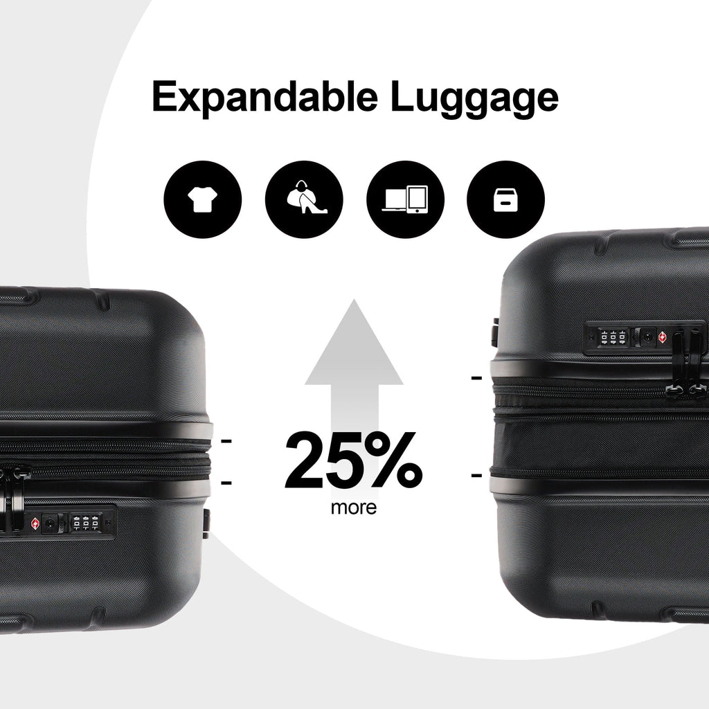 3 Piece Expandable Hard Side Luggage Set with Wheels Black R6986