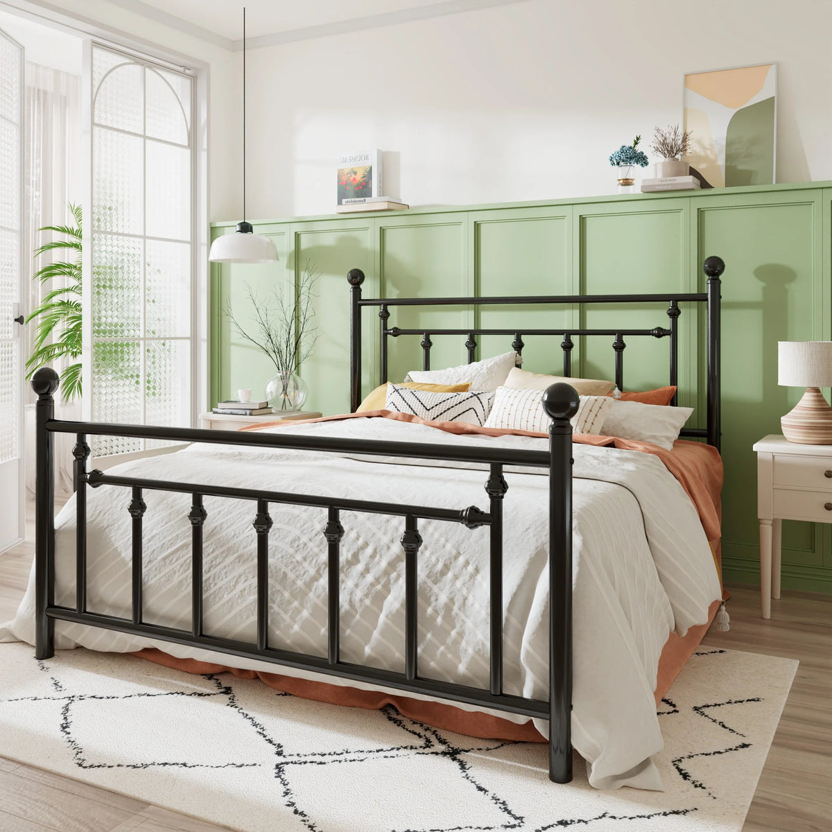 Black Queen Size Metal Platform Bed Frame with Headboard & Footboard R662