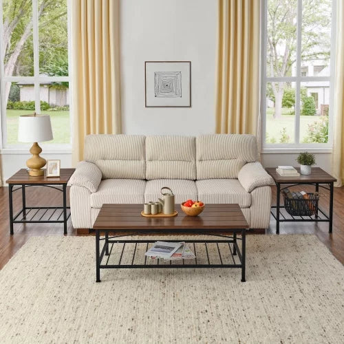 Coffee Table Set of 3 with Storage Shelf L195