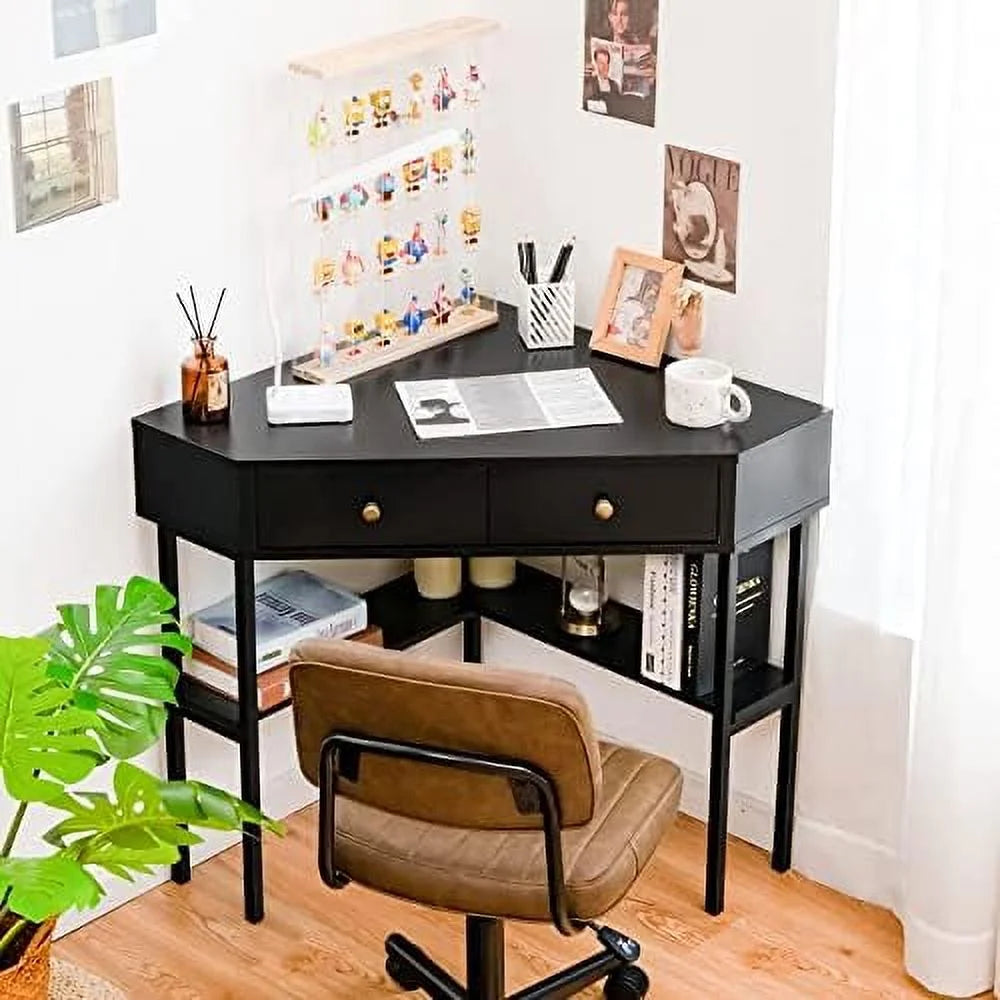 Corner Desk with 2 Drawers and Shelves N16353