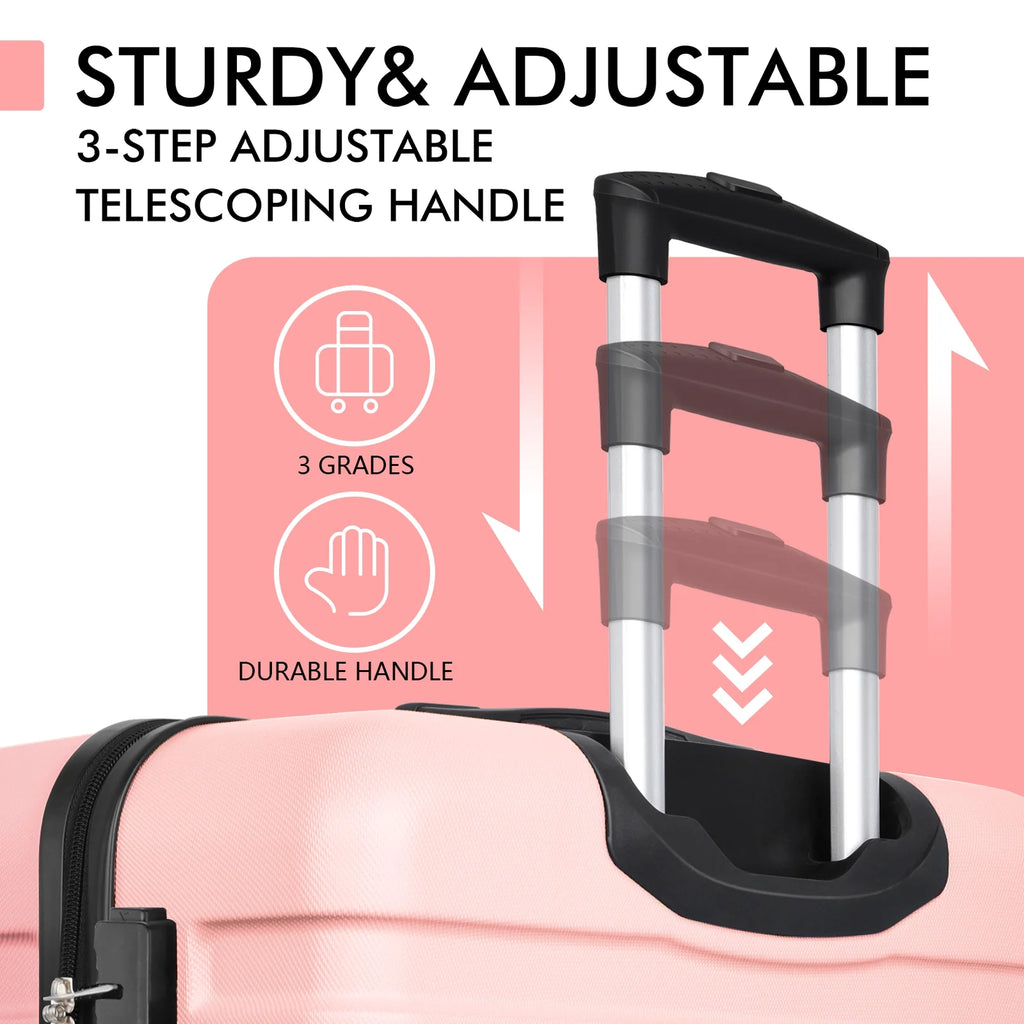 3PCS PC+ABS Hardside Lightweight Luggage Set with TSA Lock Pink E689485