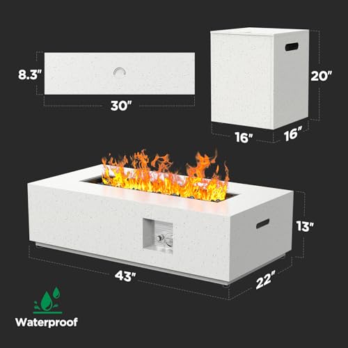 43 Inch 50000 BTU Propane Gas Fire Pit Table with Glass Rocks B895