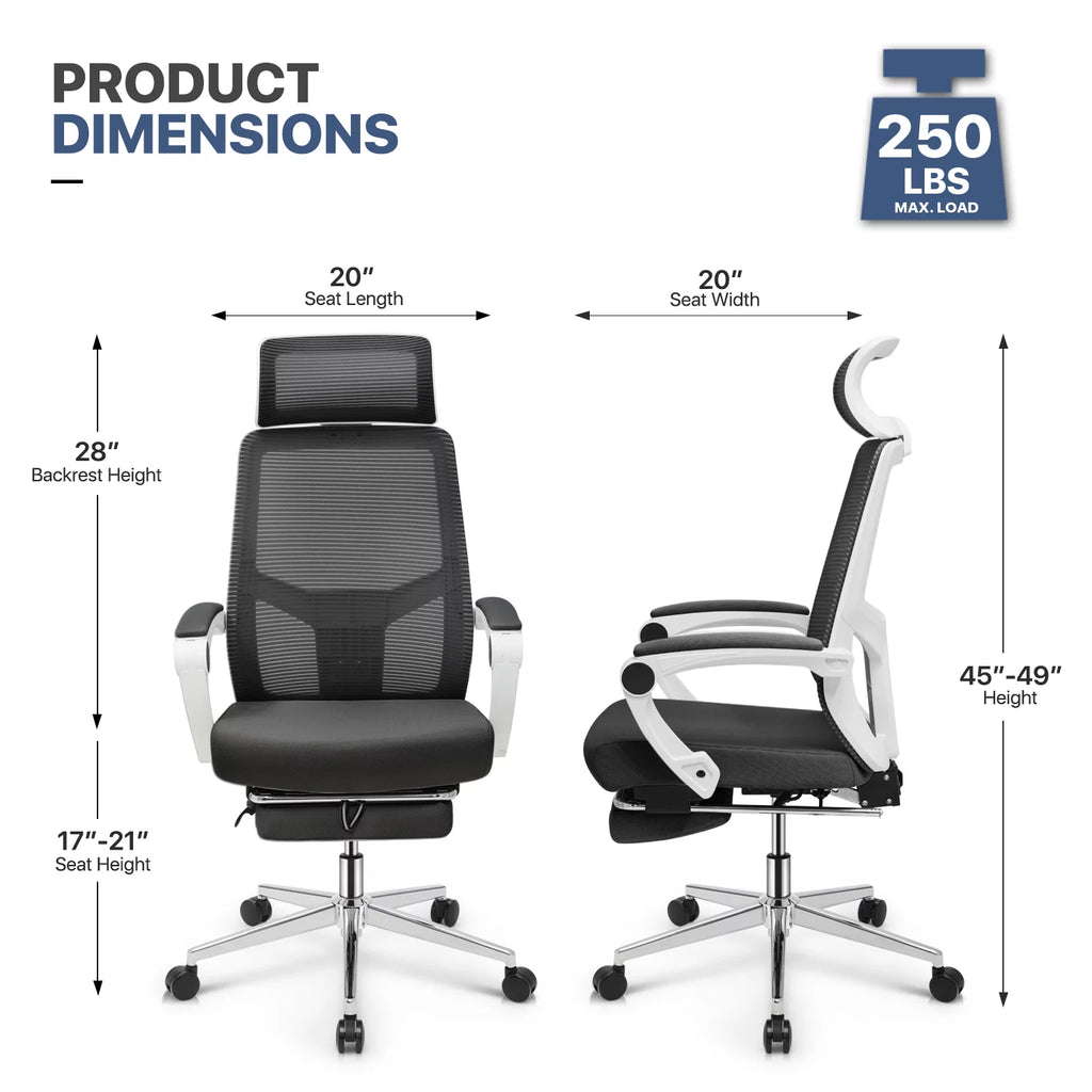 Black Ergonomic High Back Mesh Office Chair with Headrest & Footrest Y319