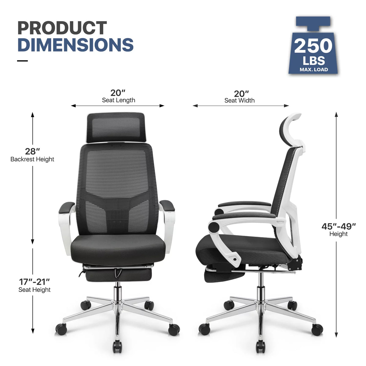 Black Ergonomic High Back Mesh Office Chair with Headrest & Footrest Y319
