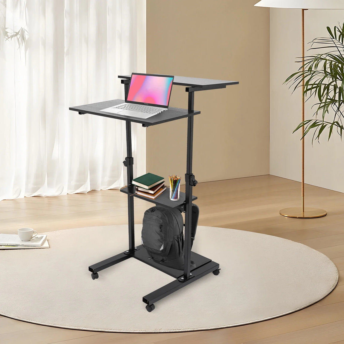 Black Adjustable Mobile Standing Desk L77390