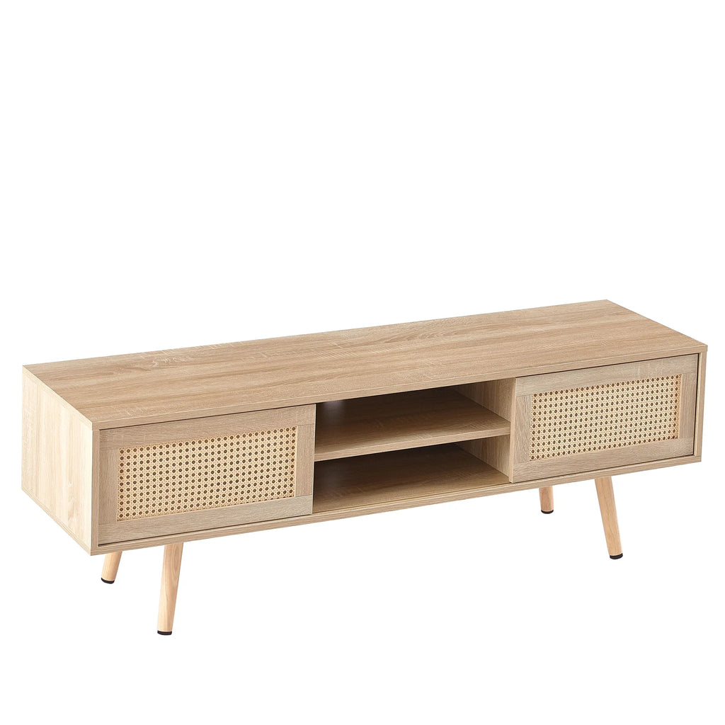 55.12" Rattan TV Cabinet with Sliding Doors and Adjustable Shelf X744723