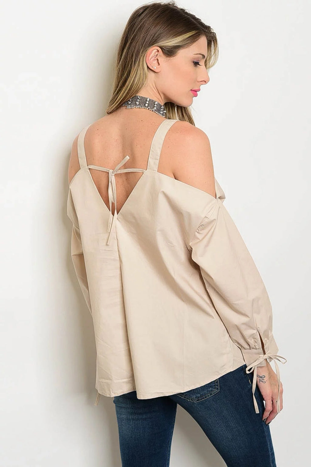 Cold Shoulder Taupe Poplin Top H63318