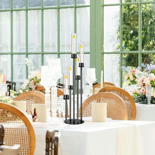 Black 5 Head Glass Cylinders Metal Candelabra K609190