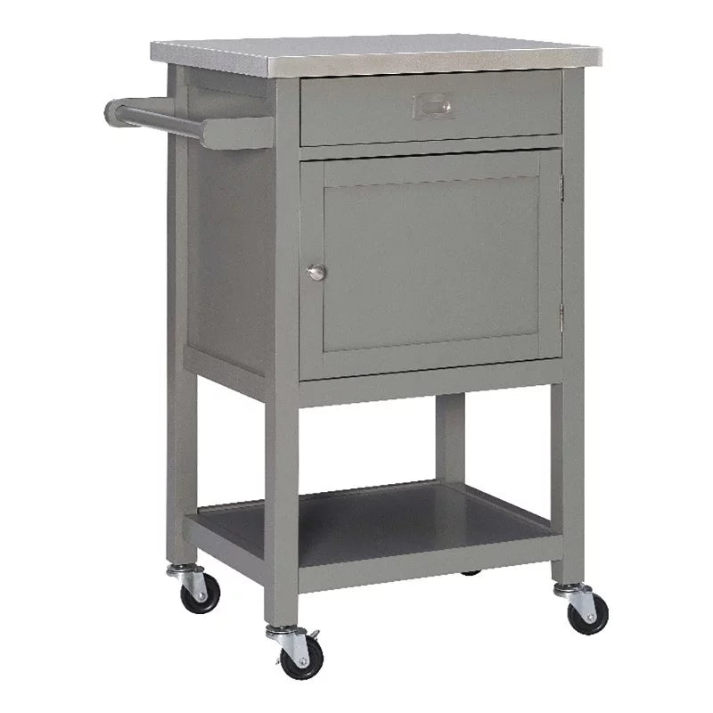 Gray Wood Stainless Steel-Top Kitchen Cart E16638