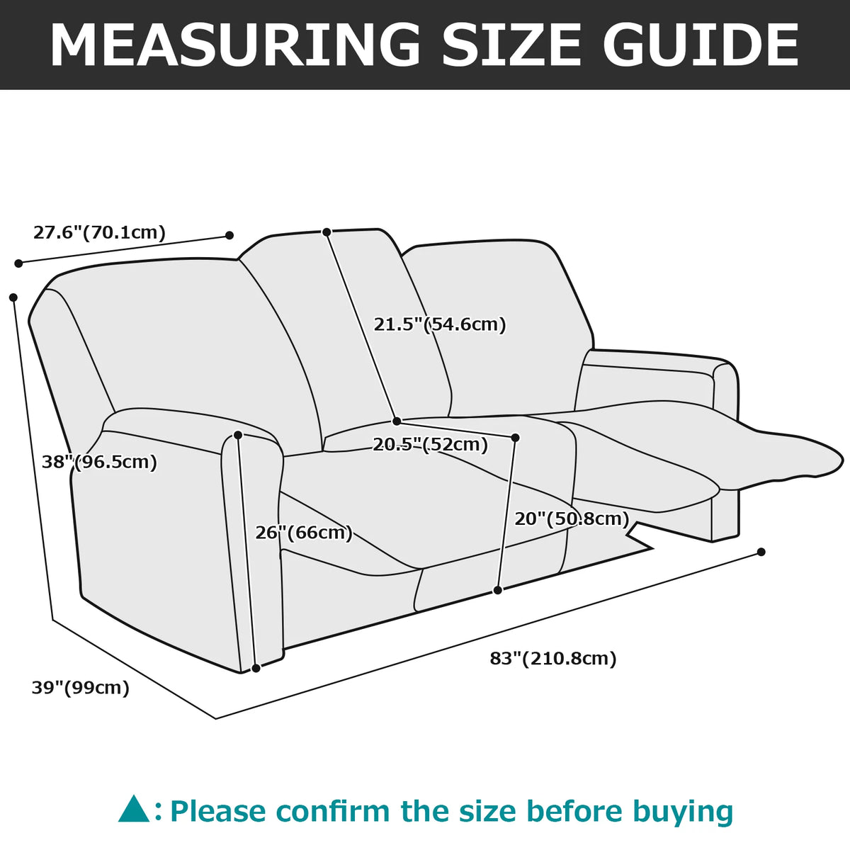 3 Seats Recliner Sofa Slipcover with Side Pocket H5374