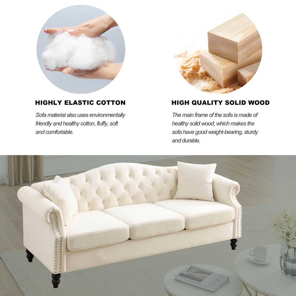 Velvet 3 Seater Button Tufted Sofa T510