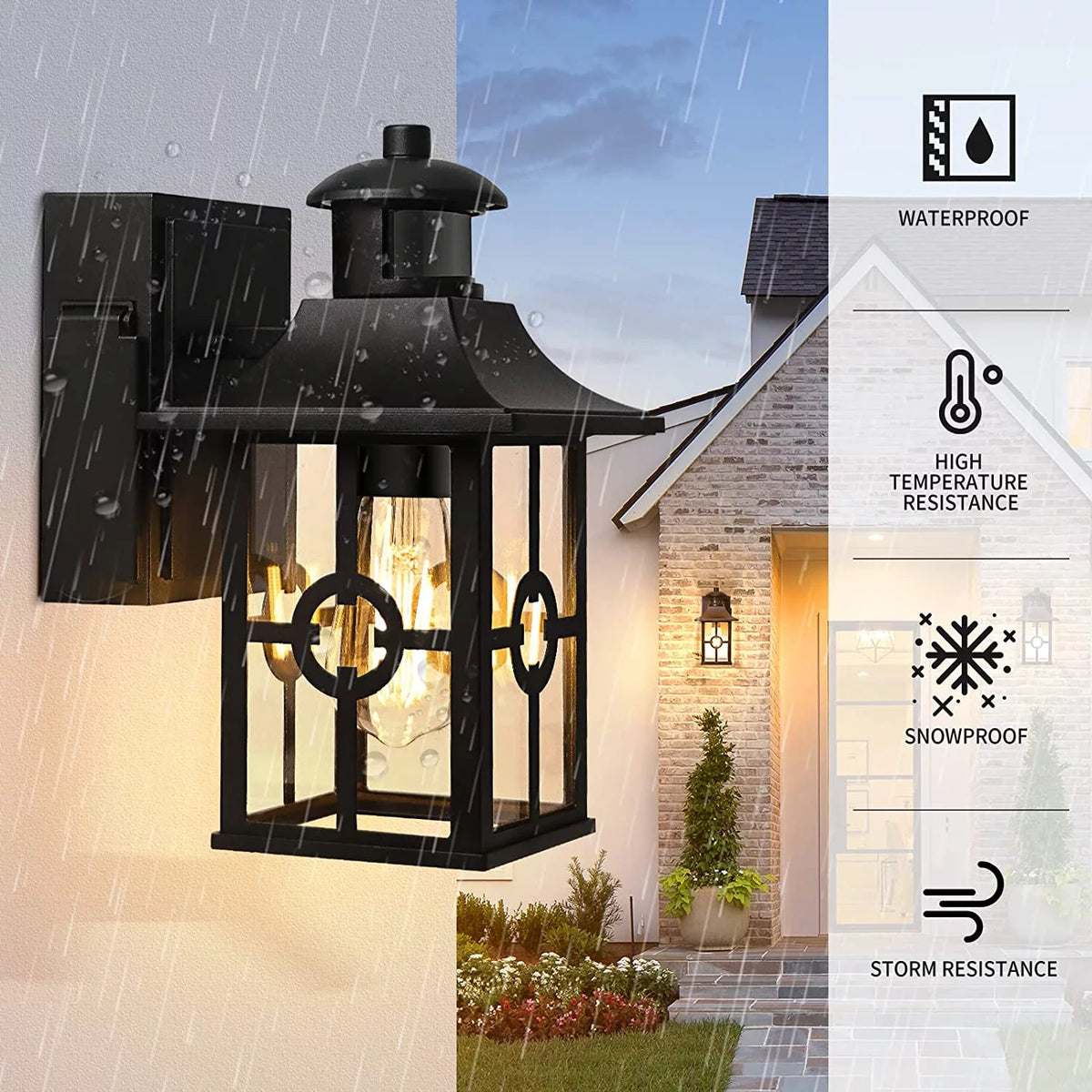 Motion Sensor Porch Light with 2 GFCI Outlets Waterproof Aluminum N53606