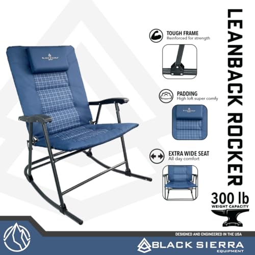 Black XL Oversize Padded Folding Rocking Camping Chair K76718