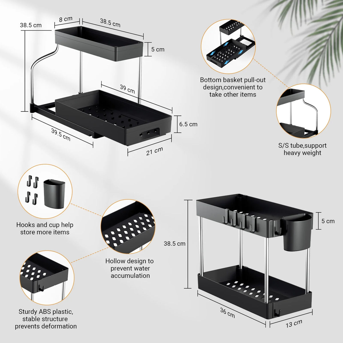 3 Pack 2 Tier L-shaped Under Sink Organizer J6222