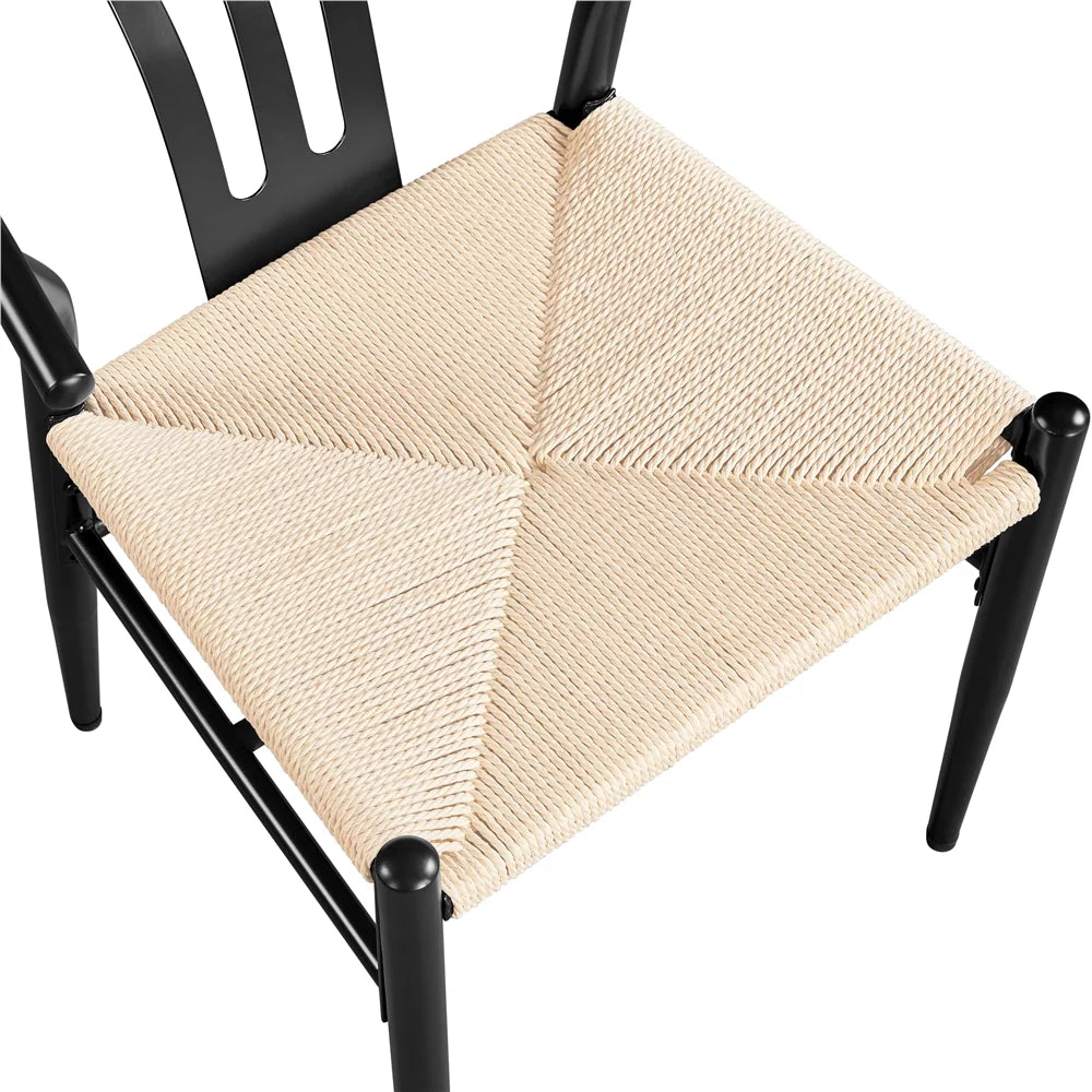 Set of 4 Black Weave Arm Chairs with Metal Frame P371
