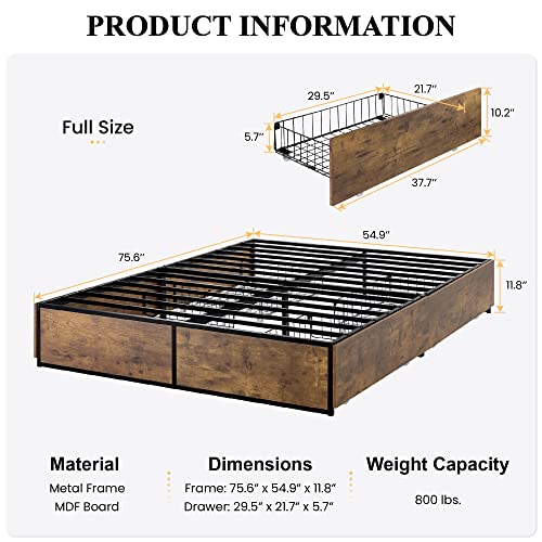 Queen Platform Bed Frame with Storage Drawers J919658