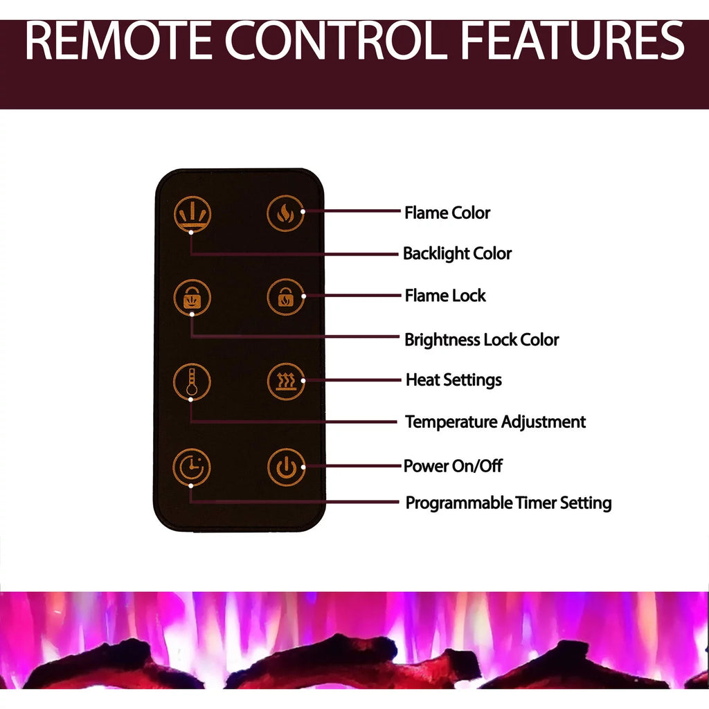 60 In. Recessed Electric Wall Mounted Fireplace Heater with Multi-color Flame I73962