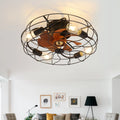 20" Industrial Flush Mount Bladeless Caged Ceiling Fan with Light and Remote C5668