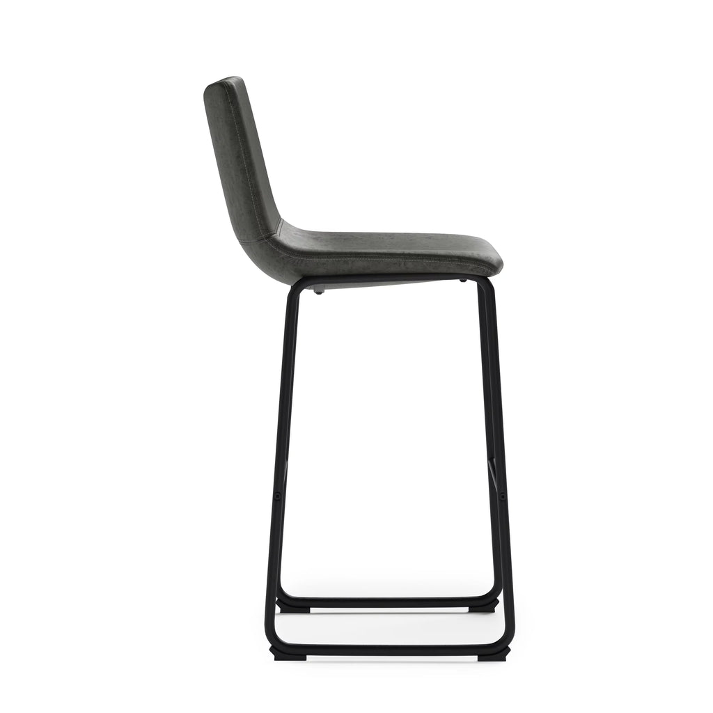 Distressed Charcoal Grey Faux Leather Bar Stool Set of 2 H106
