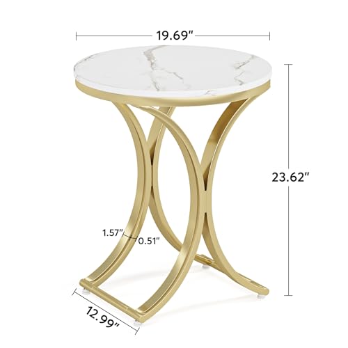 Round Faux Marble Top Gold Metal Legs Side Table R933