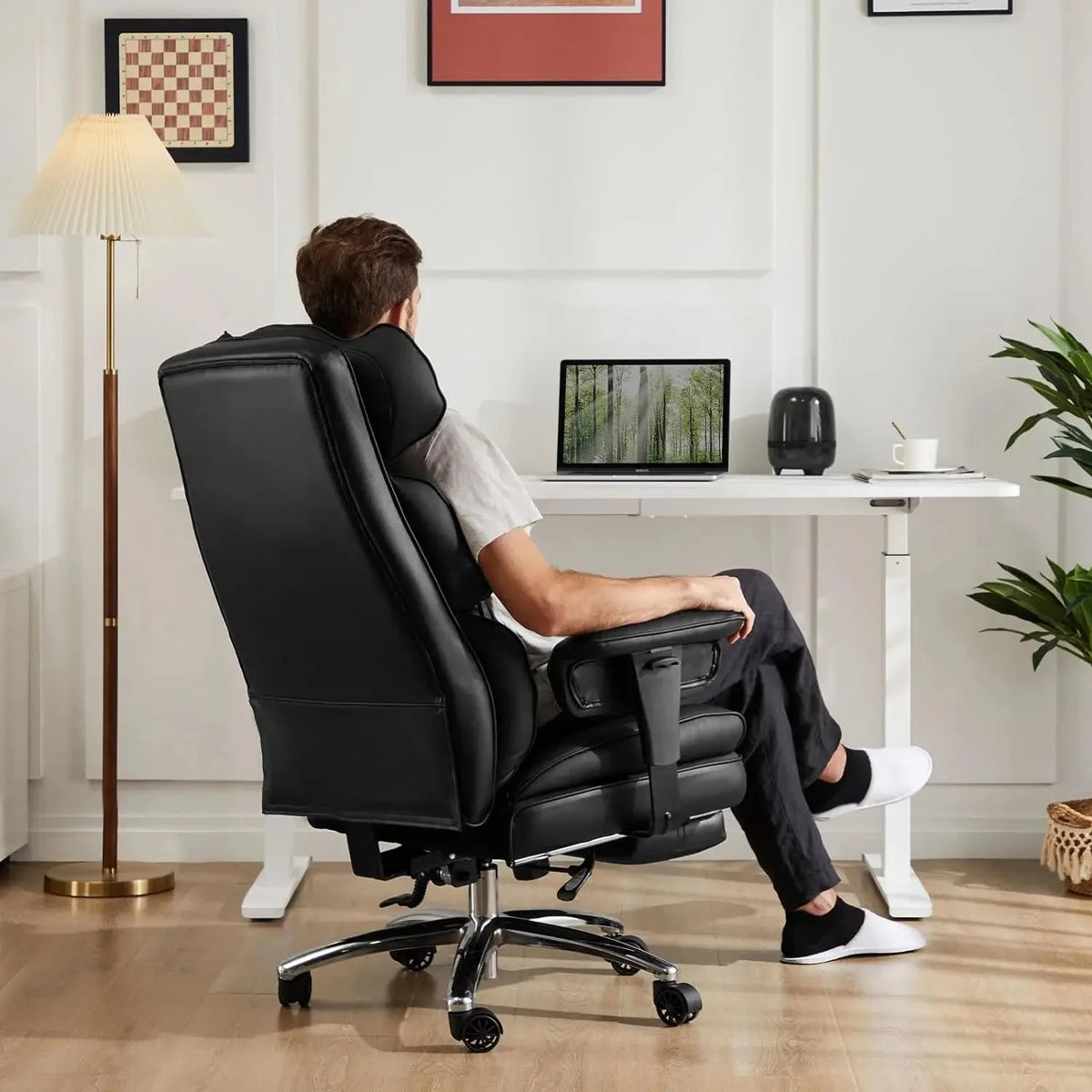 High Back Reclining Desk Chair with Footrest W64377