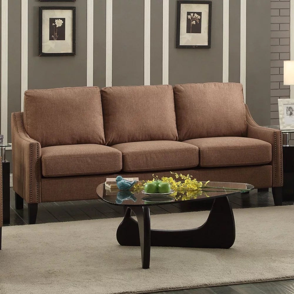 Brown Fabric Wood Frame Foam Sofa U2338
