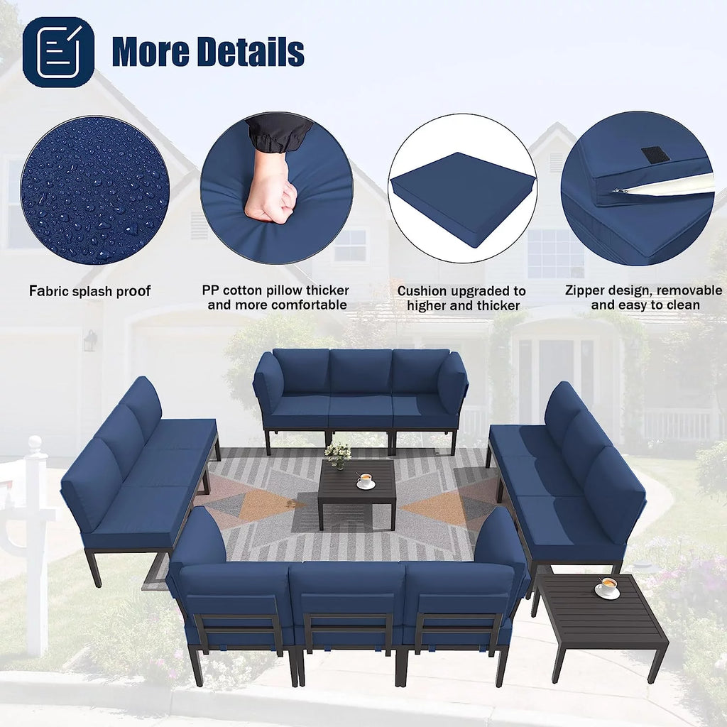 14 Pieces Aluminum Outdoor Sectional Sofa Set with Cushion and Coffee Table U65489