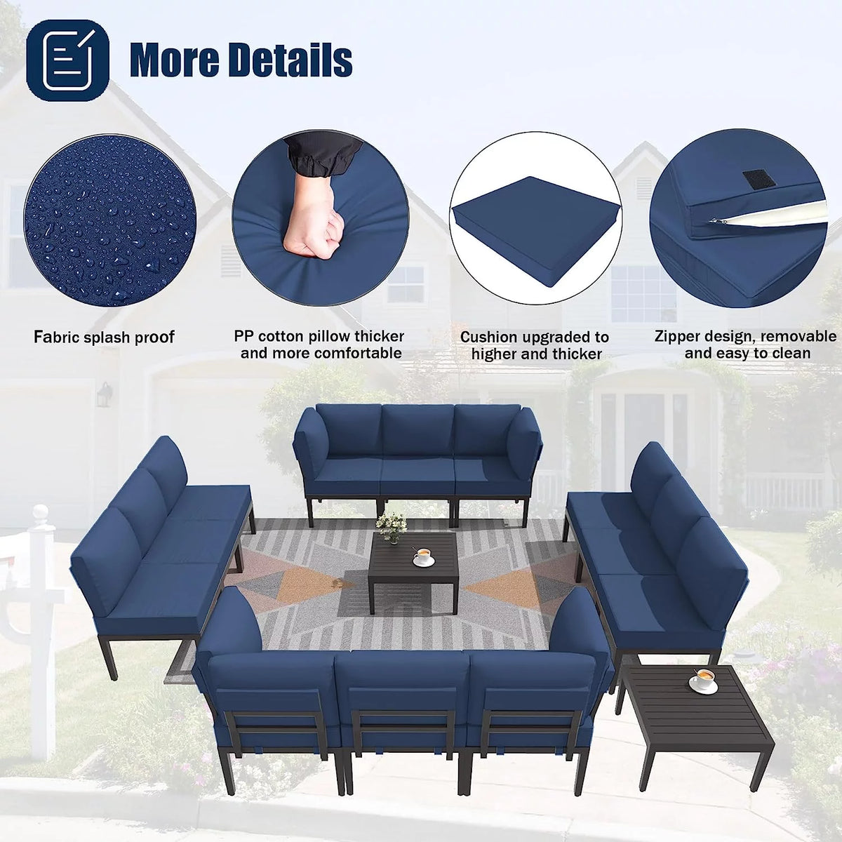 14 Pieces Aluminum Outdoor Sectional Sofa Set with Cushion and Coffee Table U65489