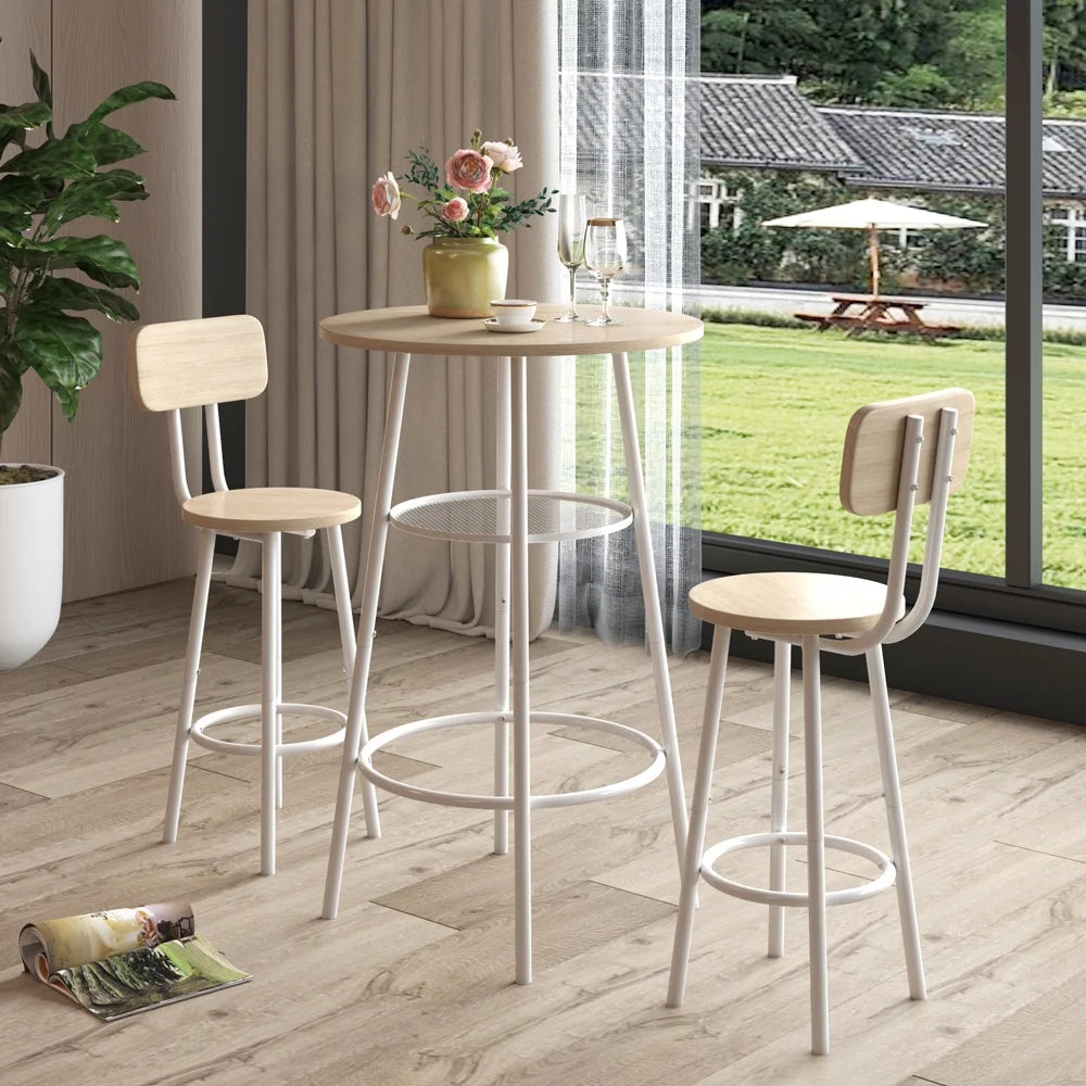 3 Piece Bar Height Pub Table and Stools Set White Oak A2953