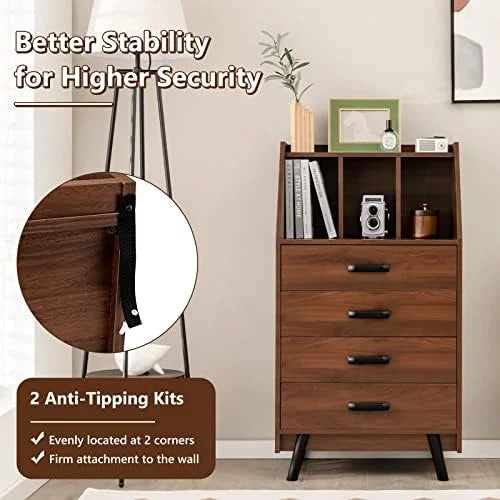 4 Drawer Wood Dresser with Bookshelf E769