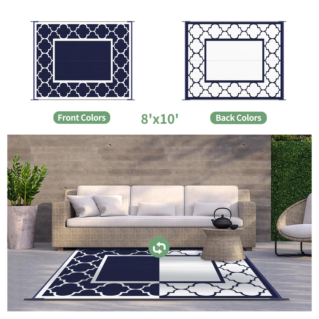 8'x10' Reversible Straw Plastic Waterproof Outdoor Rug W53917