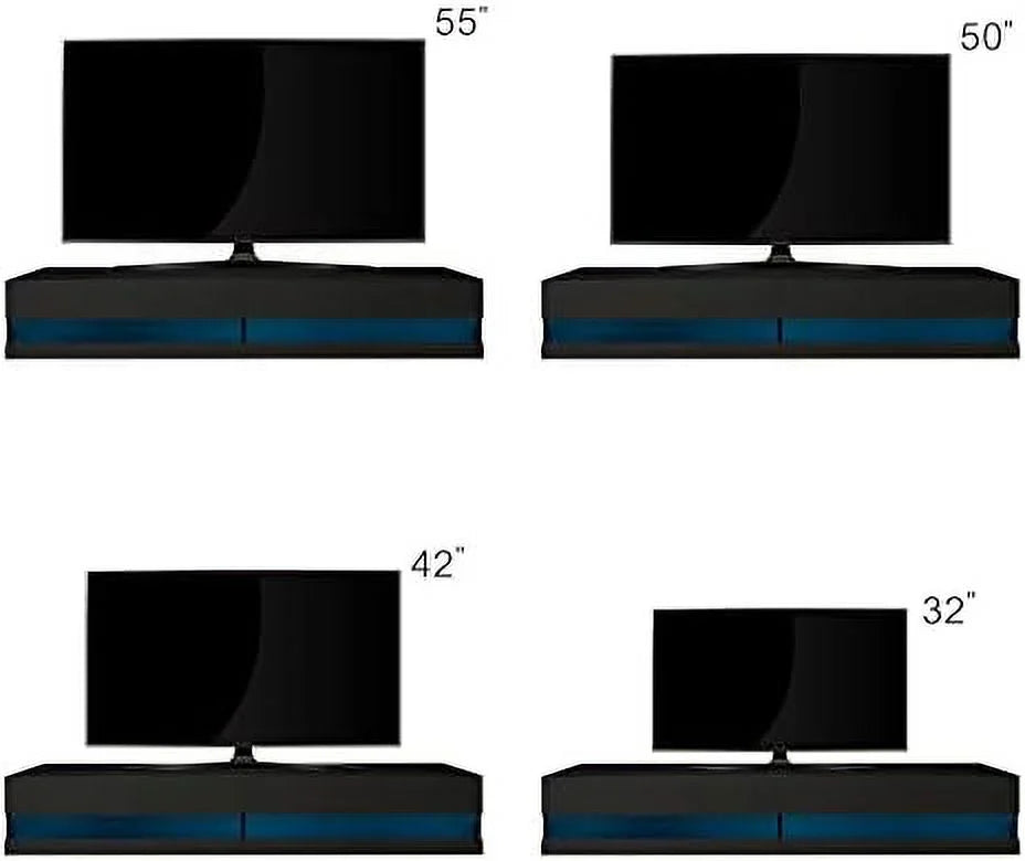 79" Floating TV Stand with 16 Color LEDs 2 Drawers G6832