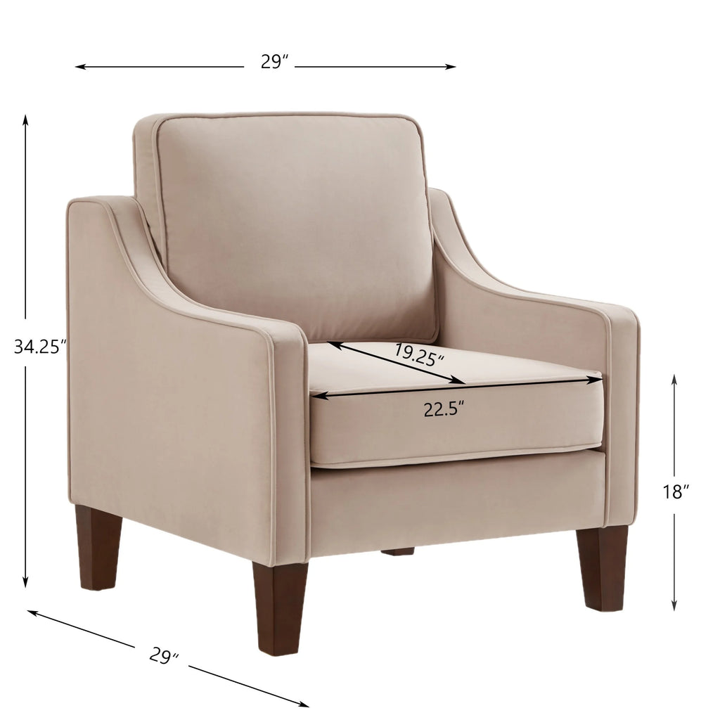 Taupe Velvet Upholstered Armchair with Wooden Legs G991573