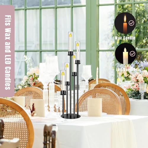 Black 5 Head Glass Cylinders Metal Candelabra K609190