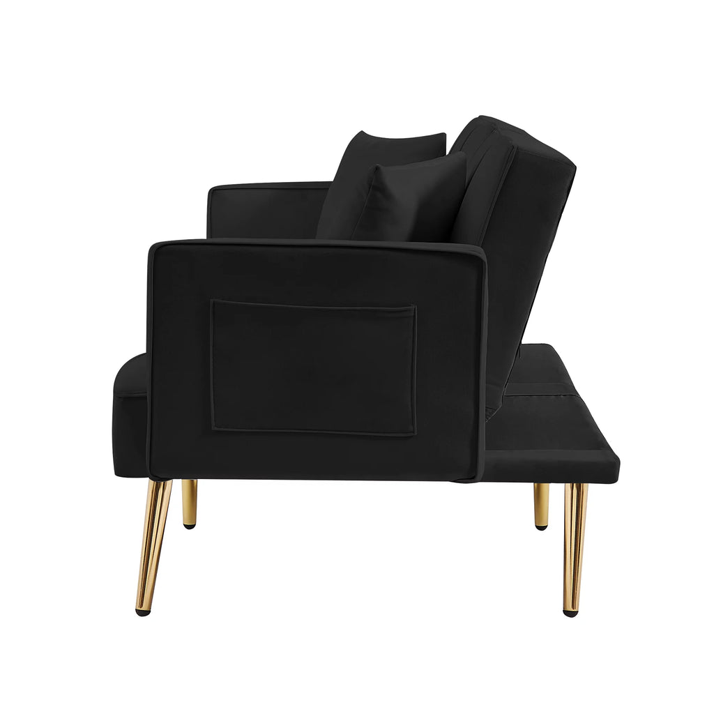 Black Velvet Convertible Futon Sofa Bed V930828