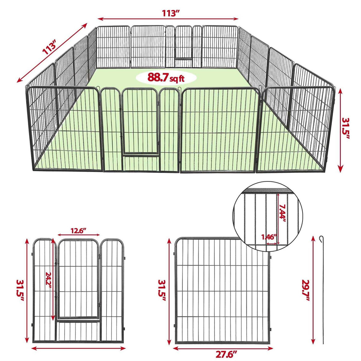 32 inch 16 Panel Foldable Metal Pet Playpen A9107