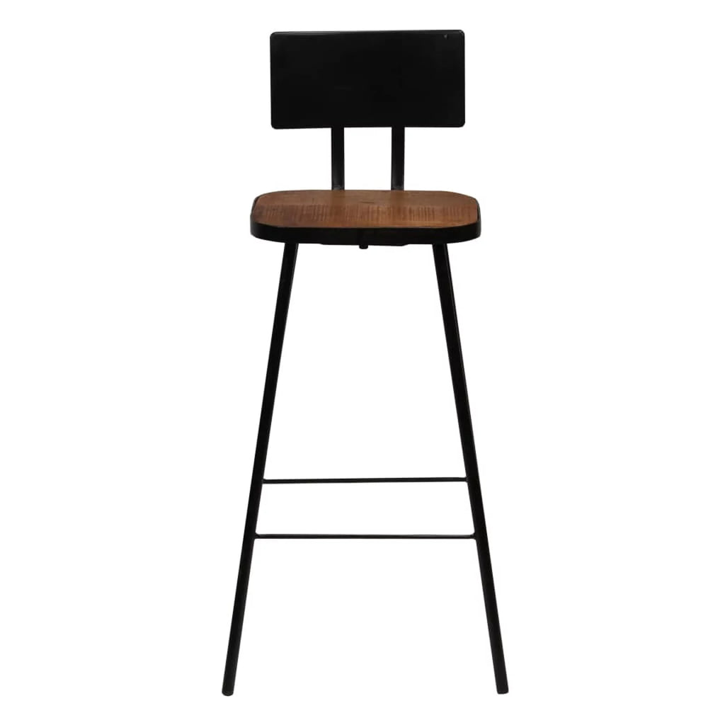 2 Piece Bar Stools Reclaimed Wood Seat with Backrest Steel Frame E623