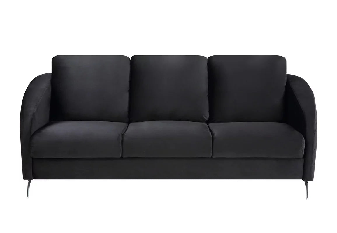 Black Velvet Sofa Loveseat Chair Set S7211