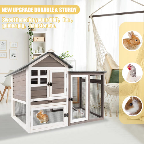46.3" FirWood Rabbit Hutch with Pull Out Tray X73161