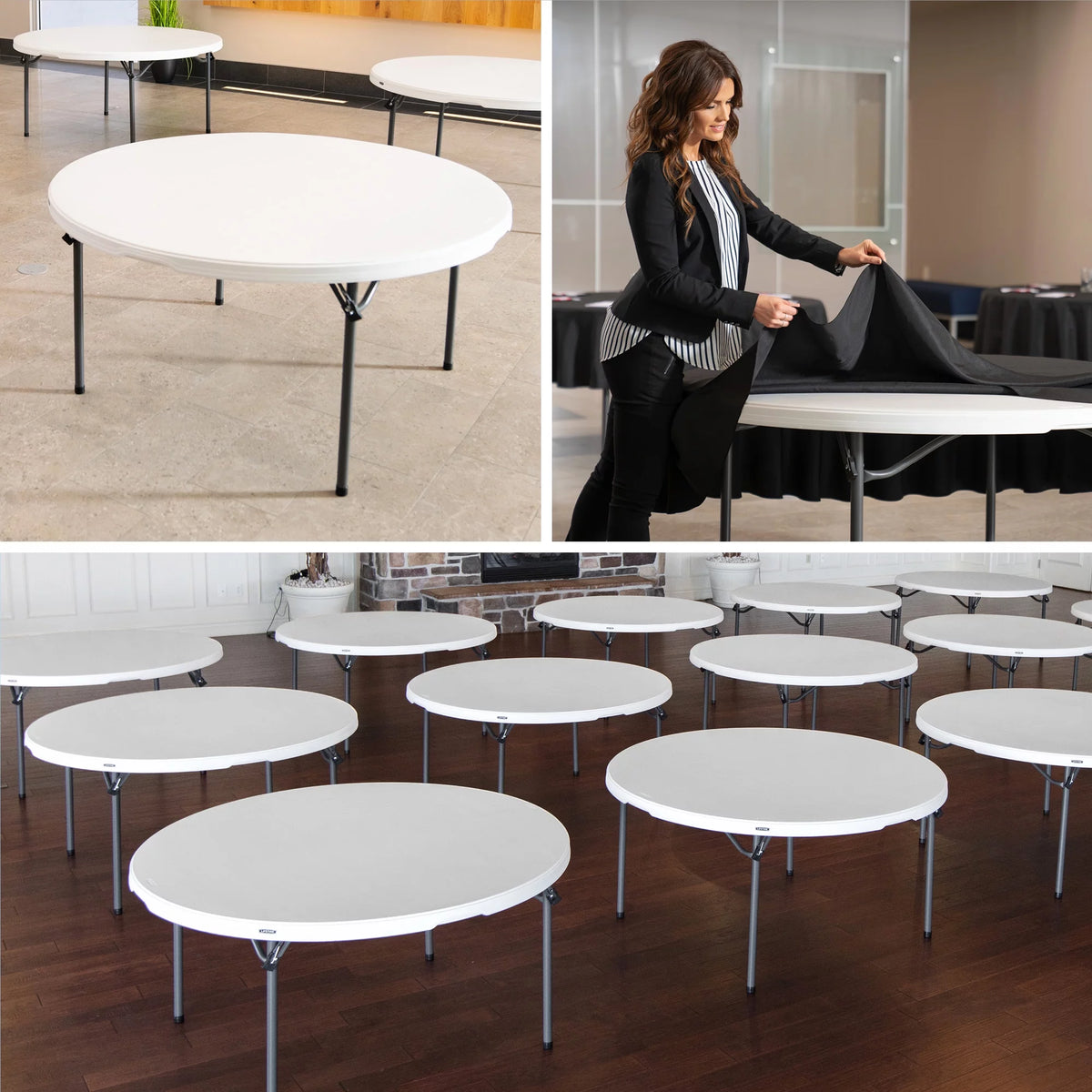 60 inch Round Folding Table White Granite E821