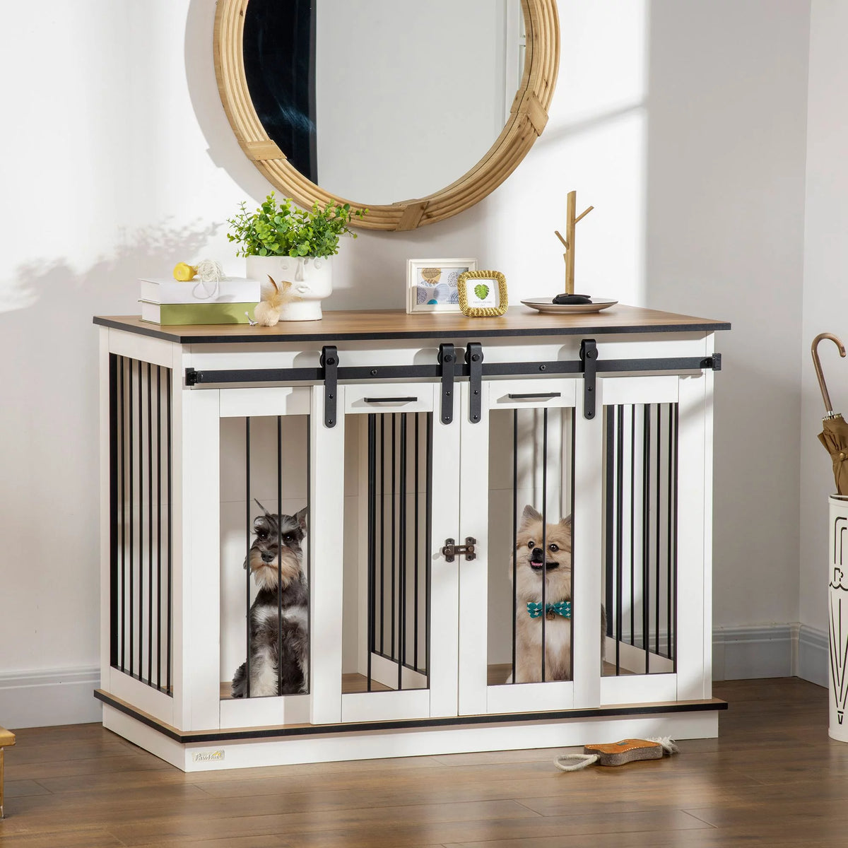 White Dog Crate End Table with Divider Panel T724