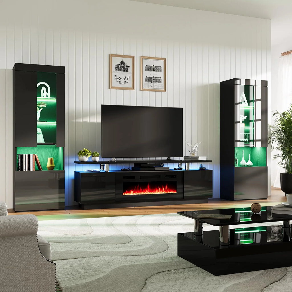 Black Entertainment Center with Fireplace and Bookcases W646235